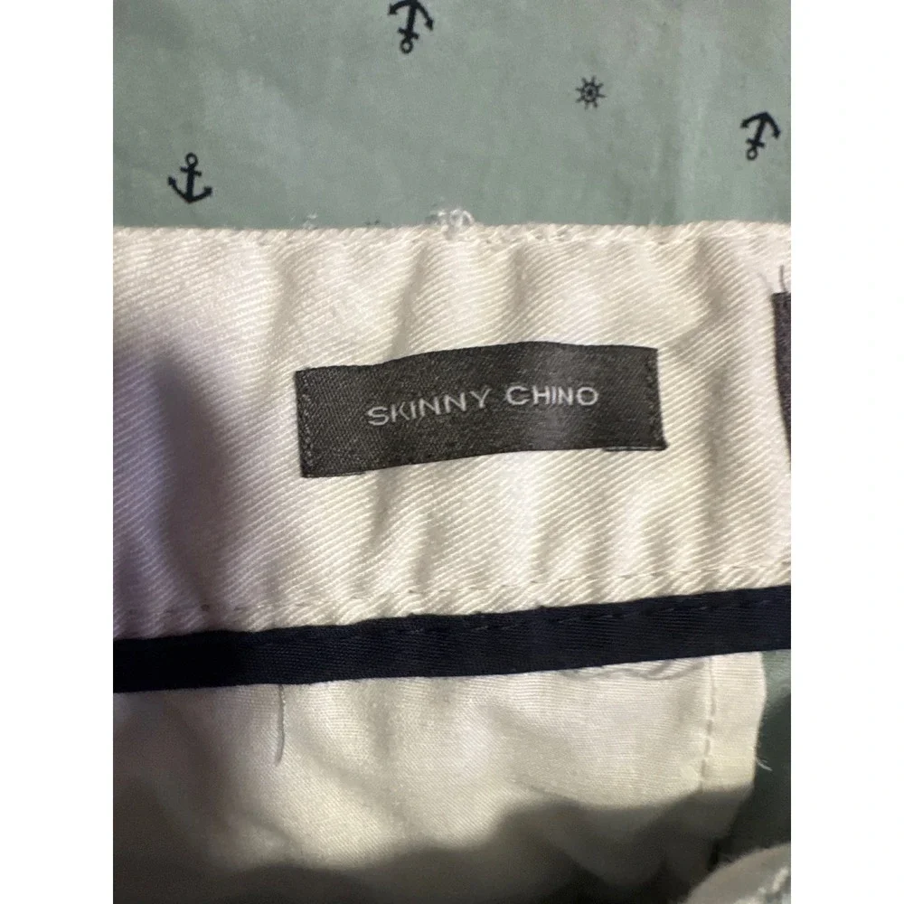 Hawkings McGill Mens Skinny Chino Pants 34x30 Green Nautical Anchor Print Slacks